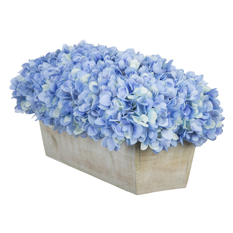 Centre de table hydrangées dans un pot, Beige, Bleu
