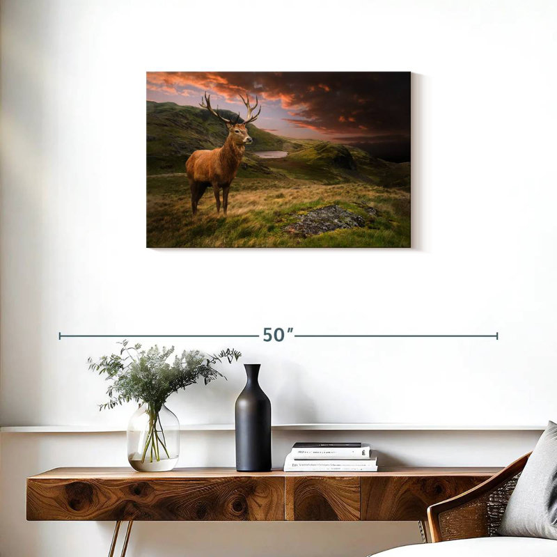 Crowle Deer au coucher du soleil, H 20 po x l 30 po