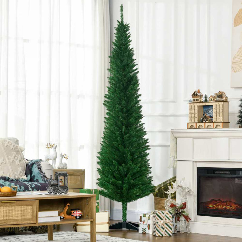 Arbre de Noël mince avec 390 extrémités de branches réalistes et support en plastique, 7'