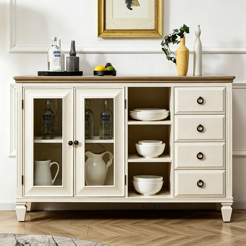 Buffet carré haut avec porte vitrée