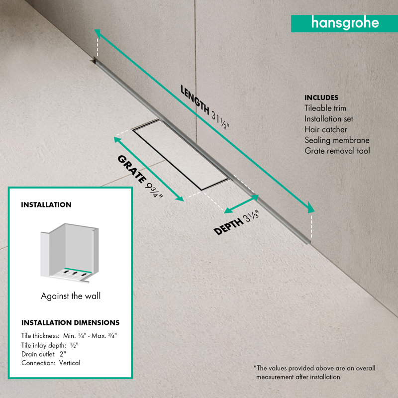 hansgrohe RainDrain Minimalistic Complete Set 2", 31 1/2" Trim and Installation Set