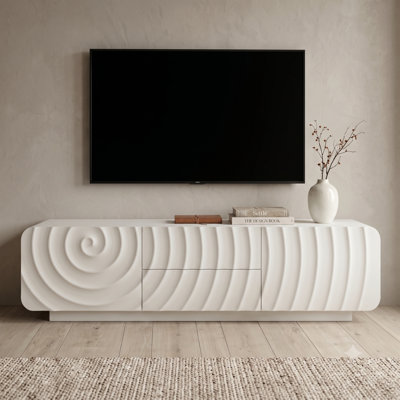 58" Modern Wood TV Stand with Storage, TV Console with 2 Drawers & Cabinet Doors, Entertainment Centre with Sculptural Wave Design