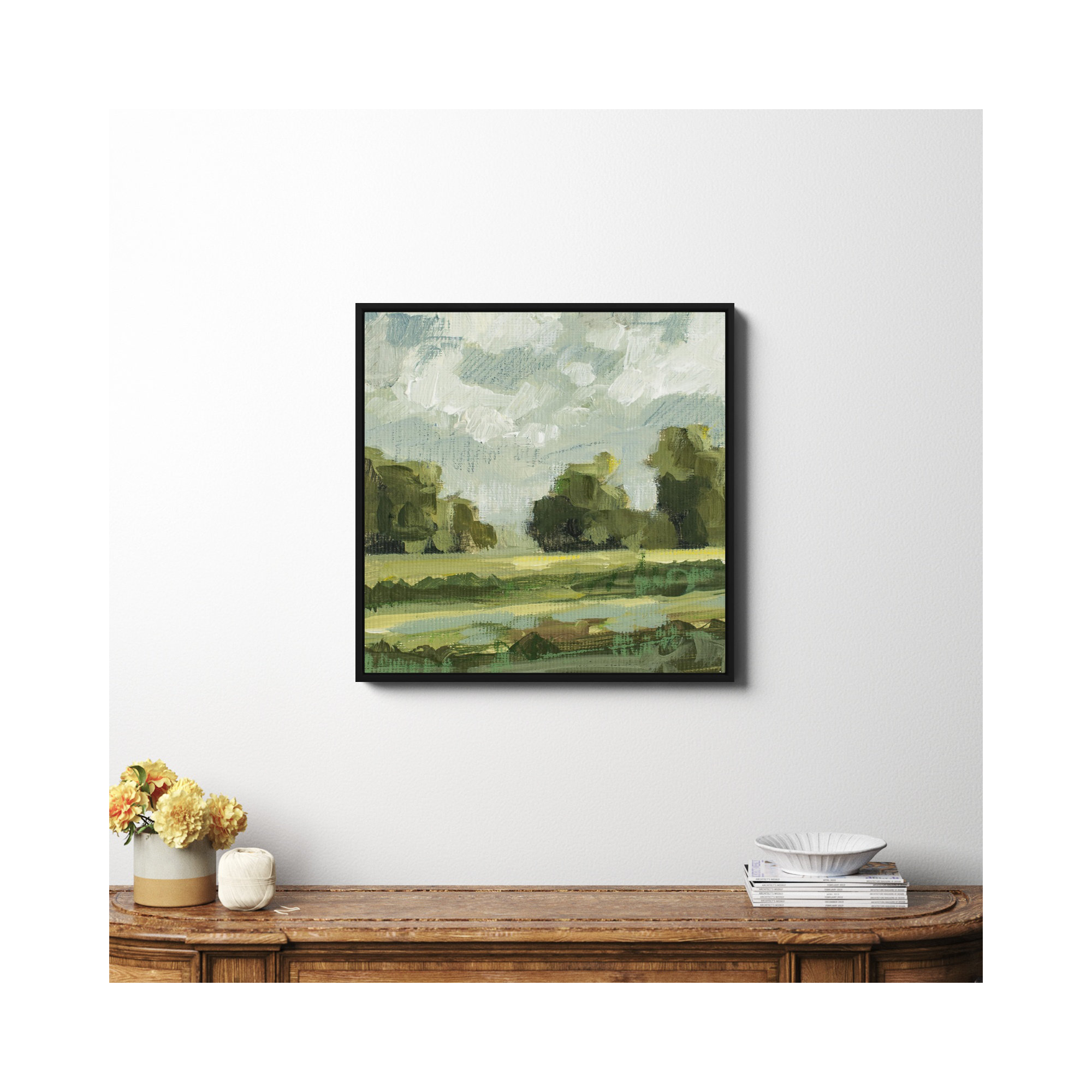 Abstract Landscape Pair 12 by Miss Mustard Seed, Black Framed Canvas, No, 30" H x 30" W x 2" D