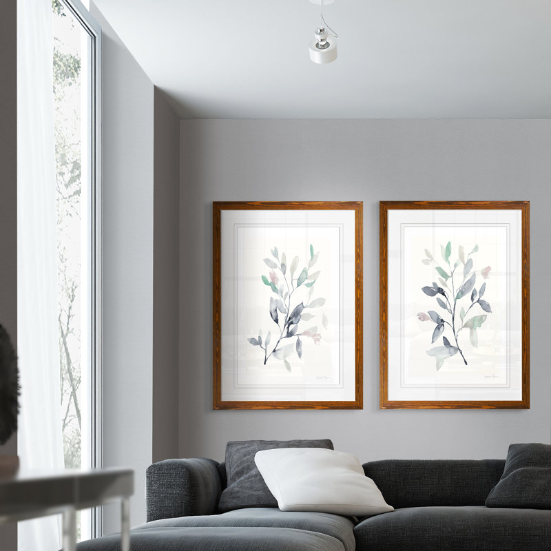 Water Branches I - ensemble de 2 reproductions, H 20 po x l 16 po x P 1,25 po, Impression encadrée avec passe-partout