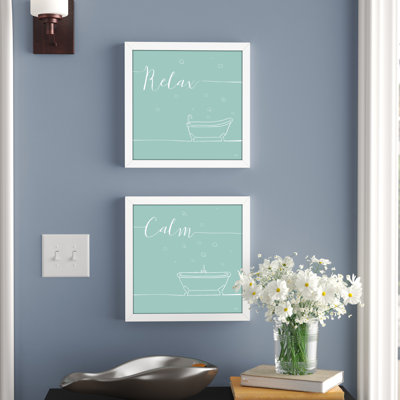 «Underline Bath V Teal» - ensemble de 2 reproductions d'art sur papier encadré