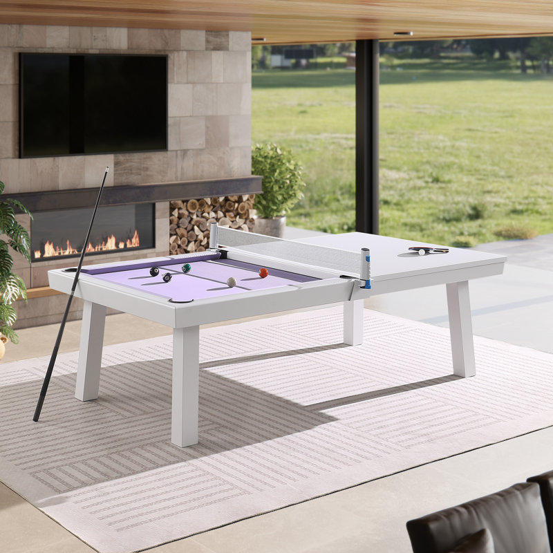 Table de billard d'extérieur / d'intérieur en ardoise avec dessus de salle à manger et accessoires Oasis, Blanc, Mauve clair