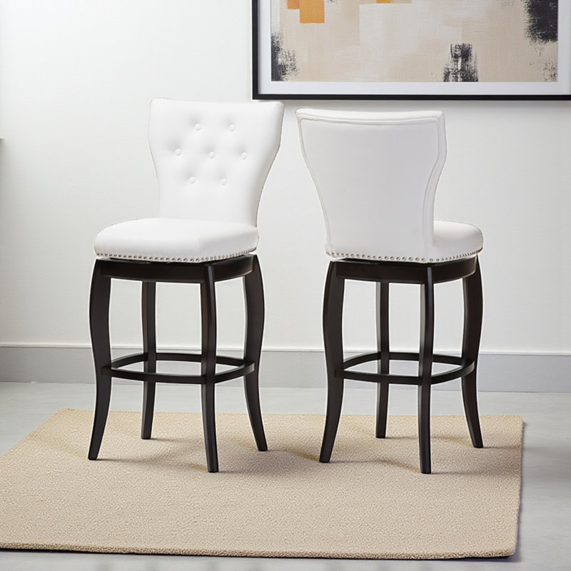 Tabouret pivotant revêtu de similicuir blanc Dagfin, H 45,24 po x l 19,5 po x P 23,79 po, Blanc