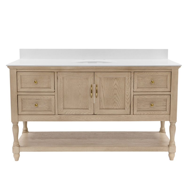 Ensemble de meuble-lavabo simple 60 po Hampton, Blanc d'ingénierie, Greige Oak