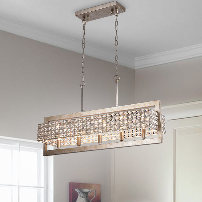 Lustre rectangulaire perlé 5 lumières Anantha, Argent antique