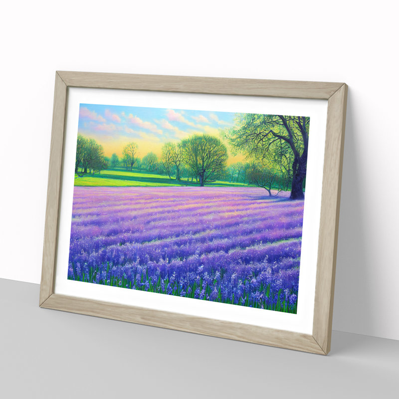 XH1022-10109X Welcoming Bluebell Field - Single Picture Frame Painting, 34cm H x 46cm W x 2cm D, Oak Framed