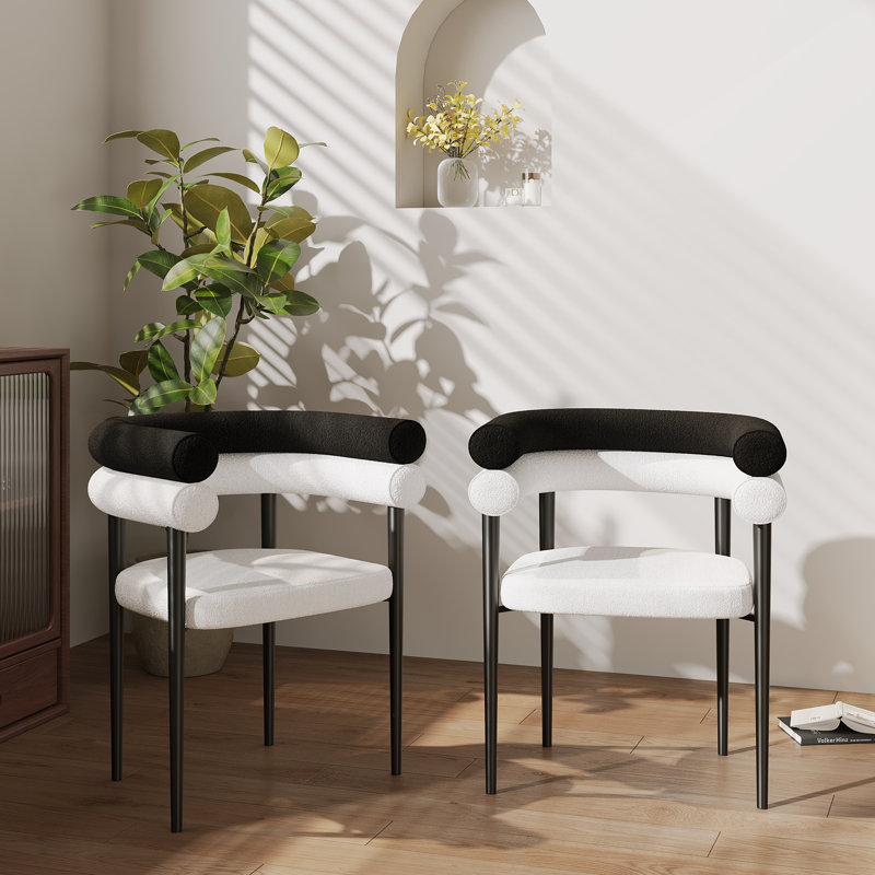 Gatlynn Modern Dining Chairs Upholstered Arm Chairs with Metal Legs For Dining Room/Living Room, Black/White, Black, 2