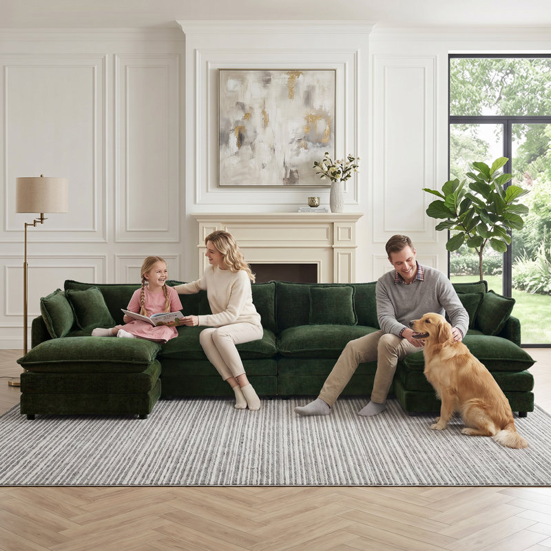 Clitheroe 6-Pieces Large Modular U-Shaped Sectional Sofa, Chenille Upholstered Couch with 2 Removable Ottomans