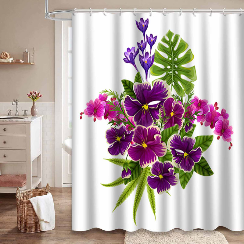Rideau de douche imperméable à motif floral avec 12 crochets, L 72 po x l 72 po