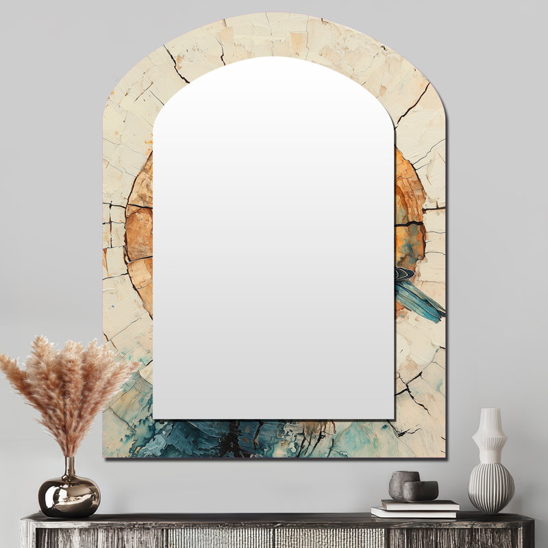 «Dove Animal At The Forest On Slide II» - grand miroir asymétrique colombe, miroir mural décoratif arche moderne, impression d'art en métal