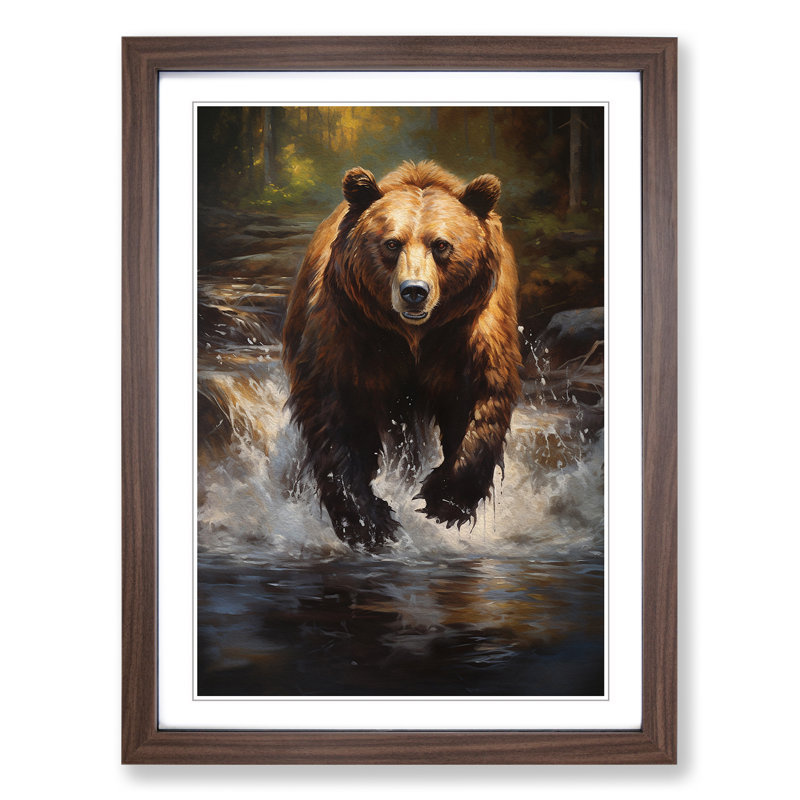 Bear Realism - Single Picture Frame Print on Wood, Walnut Framed, 64cm H x 46cm W x 2cm D