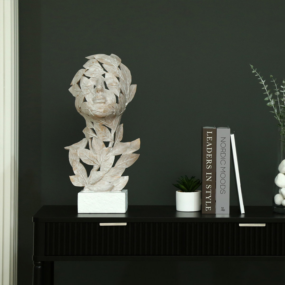 Cheng Polyresin Face and Leaf Figurines & Sculptures for Living Room Decoration, Home Decor Accent Piece
