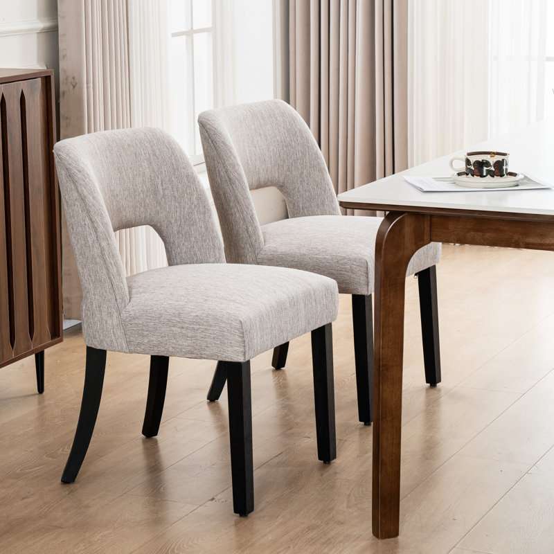 Chaise de salle à manger en lin avec pieds en bois massif, 4, Gris