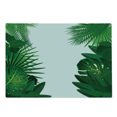 Ambesonne Hawaiian Cutting Board Large Size Tropical Exotic Palms Green White