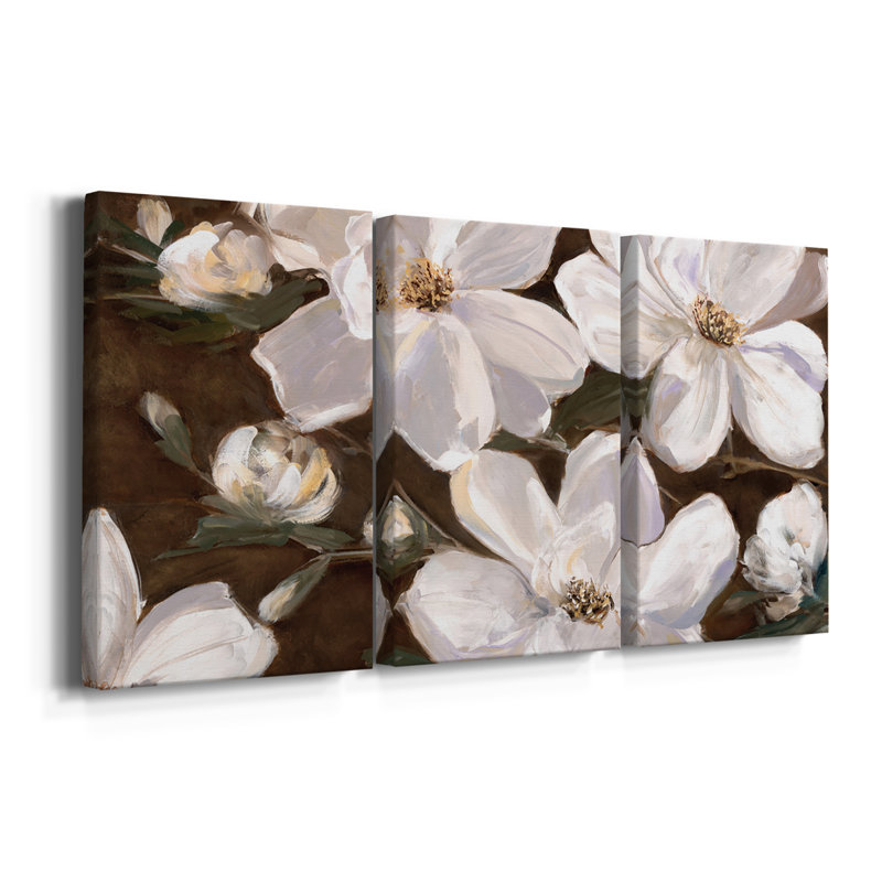 Fleurs blanches chocolat II - toile tendue avec châssis de qualité supérieure - prête à être accrochée