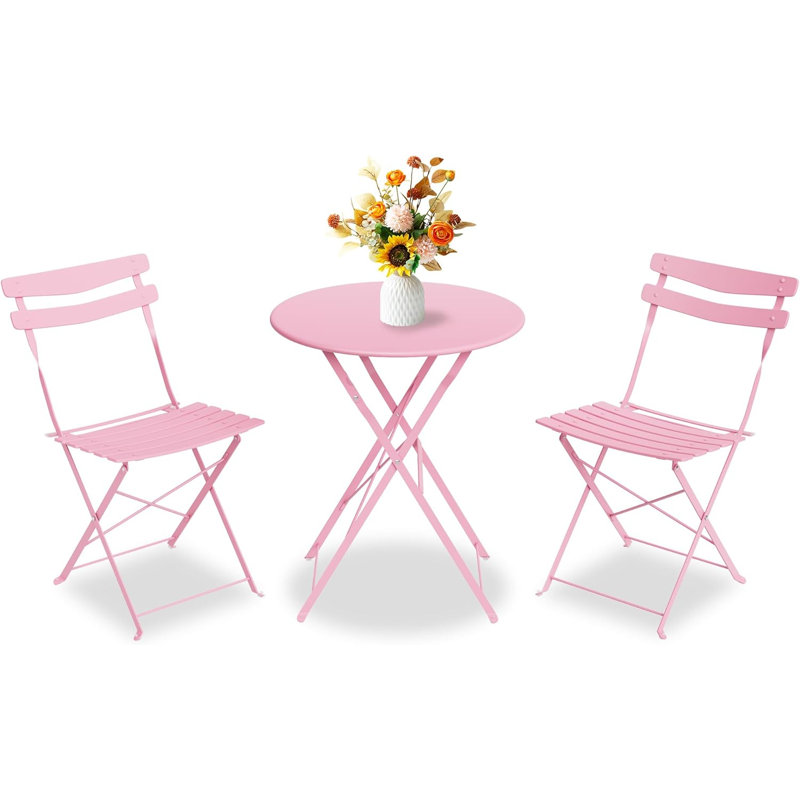 2 - Person Patio Dining Set with Round Table, Pink