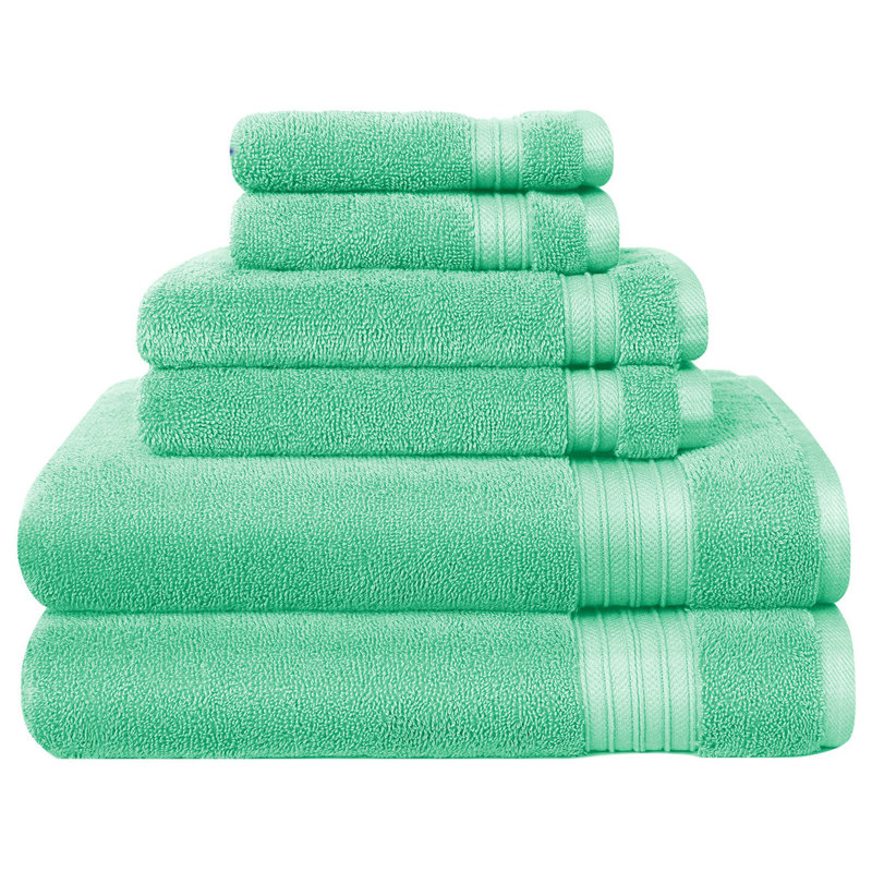 6-Piece Quick-Dry Cotton Towel Set, Mint Green