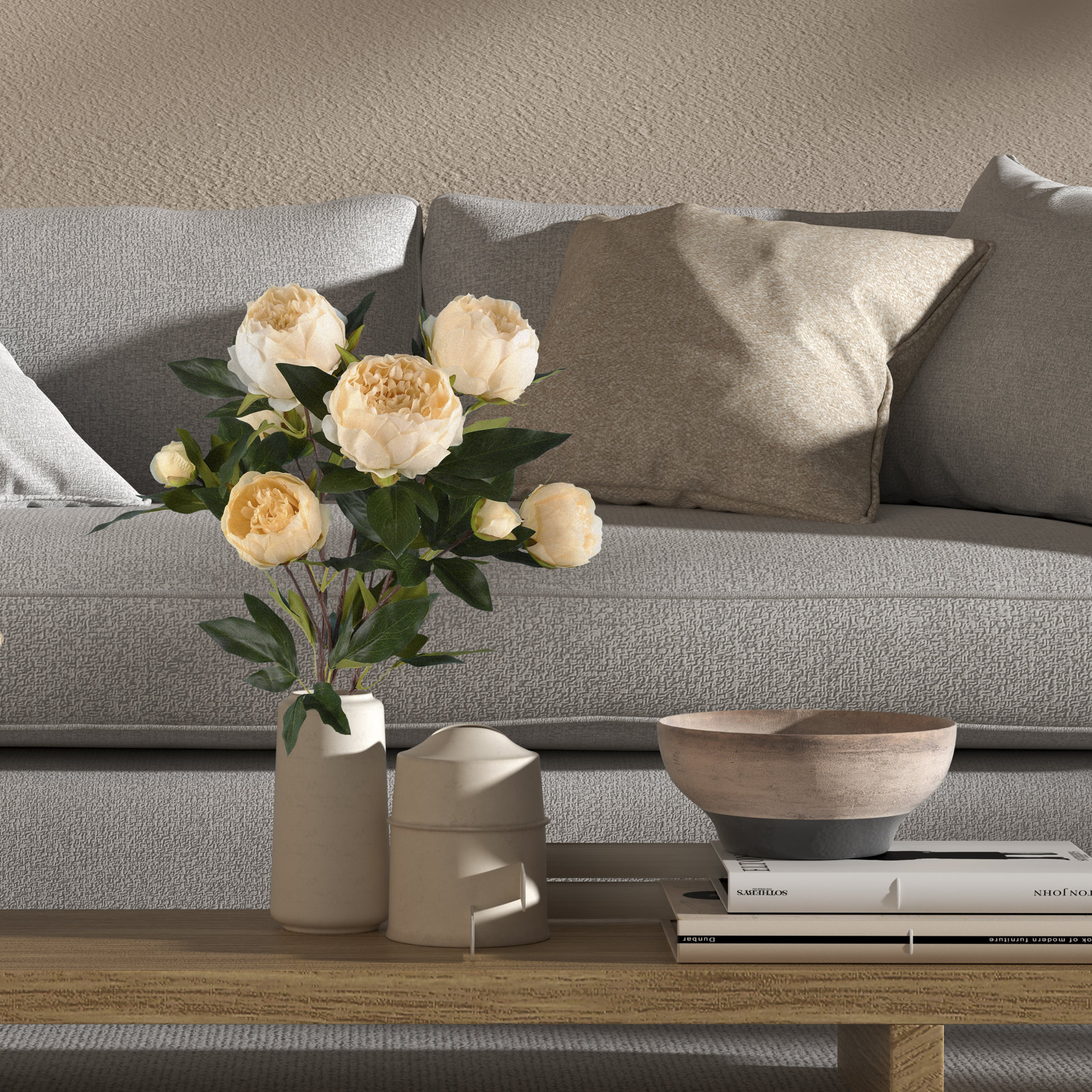 23" Artificial Peony Spray, Beige