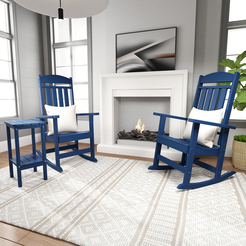 Ensemble de chaises berçantes 3 pièces avec table basse, Marine