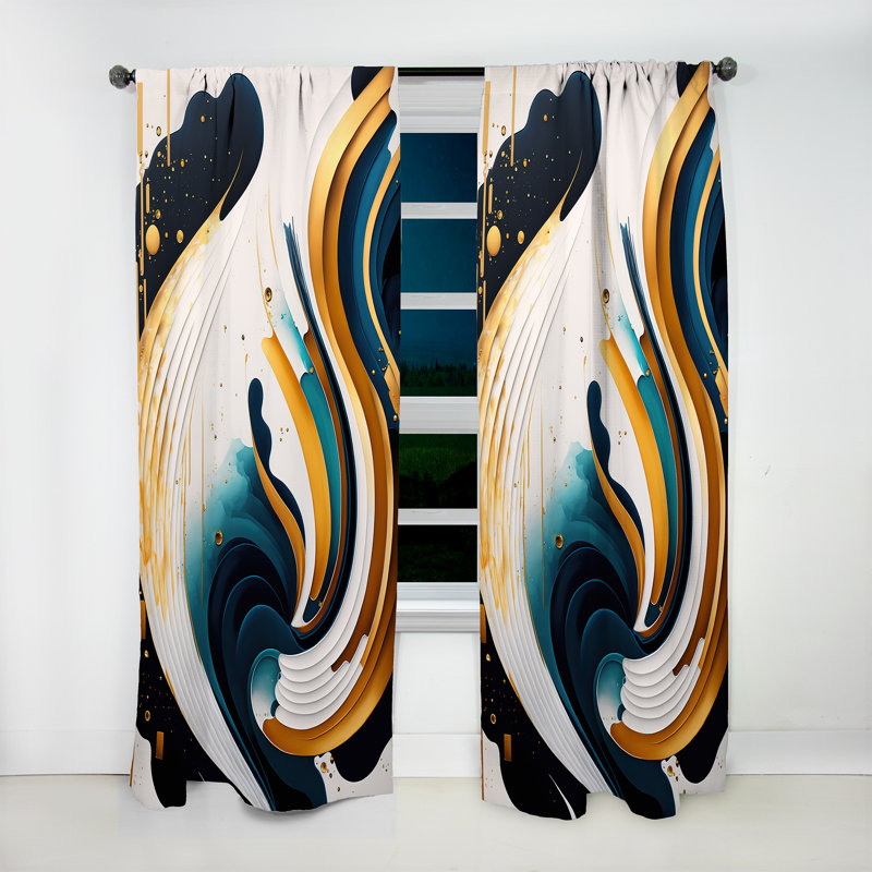 Curt - Blue And Gold Modern Art Abstract Painting III - Modern Velvet Curtain - Room Darkening - 1 panel, 52" W x 108" L