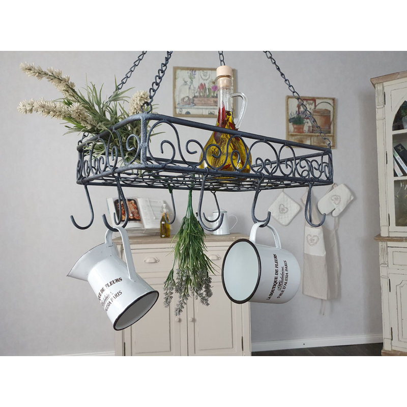 Metal Handcrafted Rectangle Hanging Pot Rack, 45cm W x 31cm D