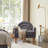 Linen Upholstered Accent Chair with Rainbow-Inspired Backrest and Wood Legs, Grey-1886397244