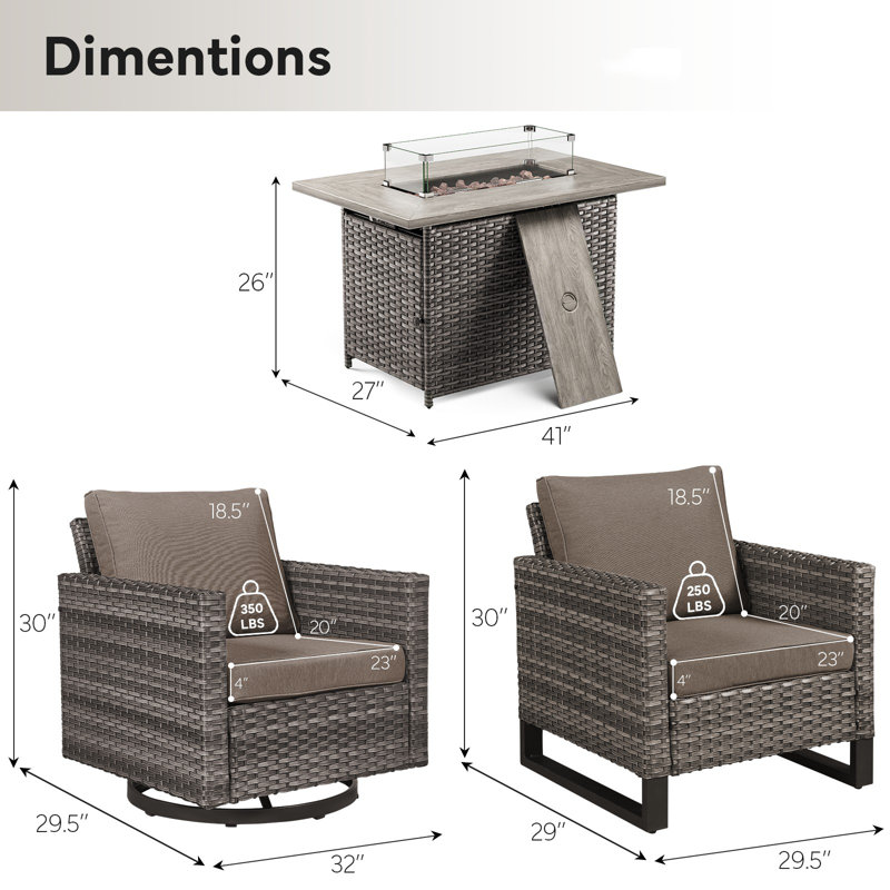 Ensemble de meubles d'extérieur en osier 5 pièces  avec chaises pivotantes et table de foyer
