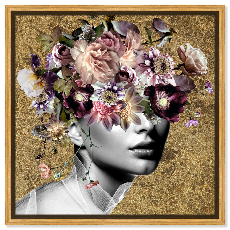 Rose Reve - Impression sur toile, Encadrement doré, H 12 po x l 12 po, Noir
