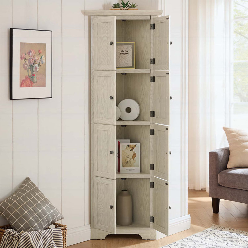 Armoire d'angle à 4 niveaux avec 8 portes, Blanc
