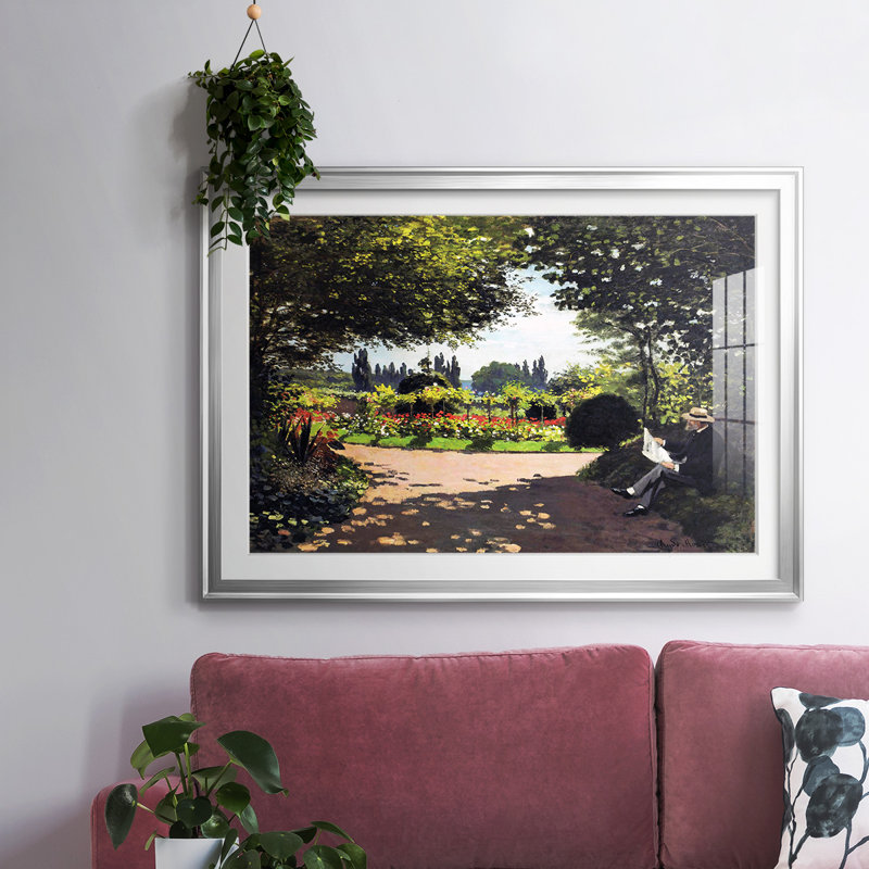 Adolphe Monet, lecture dans le jardin, 1866, reproduction d'art sur papier, Argent, H 27 po x l 39 po x P 1,5 po
