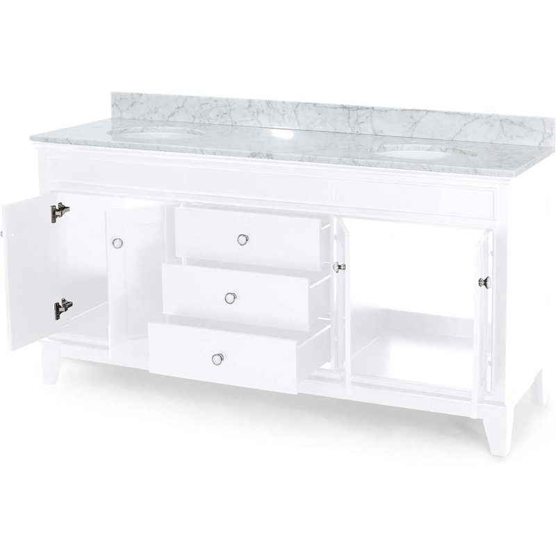 Meuble-lavabo double 73 po avec plateau en marbre sahira, Blanc