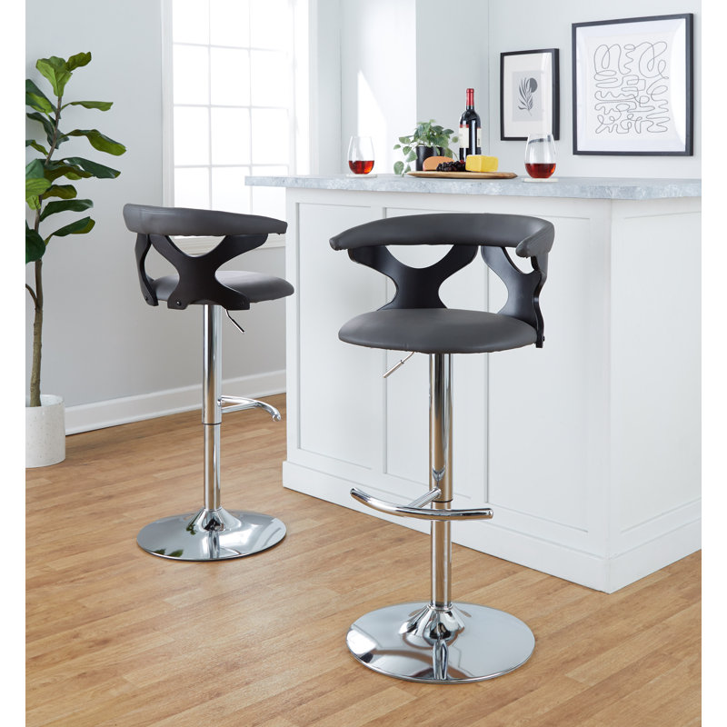 Gray Faux Leather Adjustable Swivel Barstool with Chrome Base