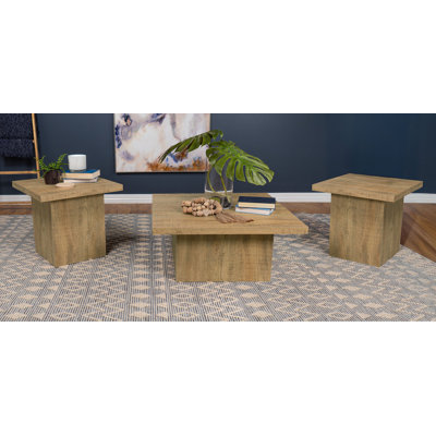 Ensemble de 3 tables basses et tables de bout carrées, mangue