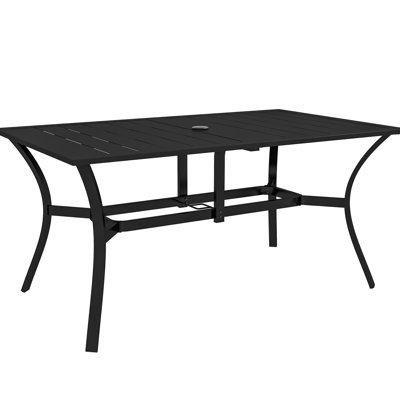 Table rectangulaire pour 6 personnes, patio en acier avec trou pour parasol, noir, jardin et balcon, 59 po X 35,5