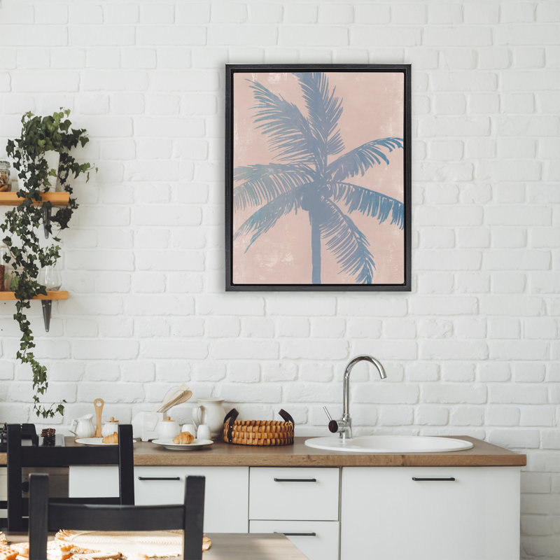 Cadre flottant avec palmier Tropical Haze, design par Ian C., H 21 po x l 17 po, Cadre flottant noir de jais