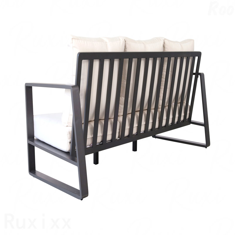 Brown Three-Person Sofa + Rectangular Coffee Table Light Cushions Yb15052