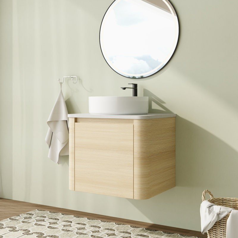 Meuble-lavabo simple mural 24 po avec plateau en pierre reconstituée et portes à fermeture en douceur 24 po, Blanc, 24"