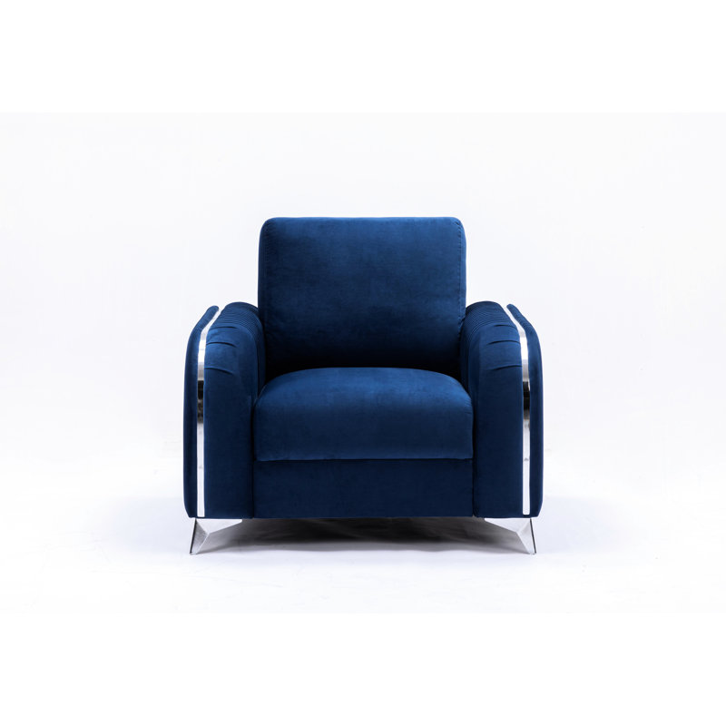 Élégant fauteuil de luxe en velours bleu 1 place avec pieds profonds et pieds, 32,08 po Hauteur 73,26 lb