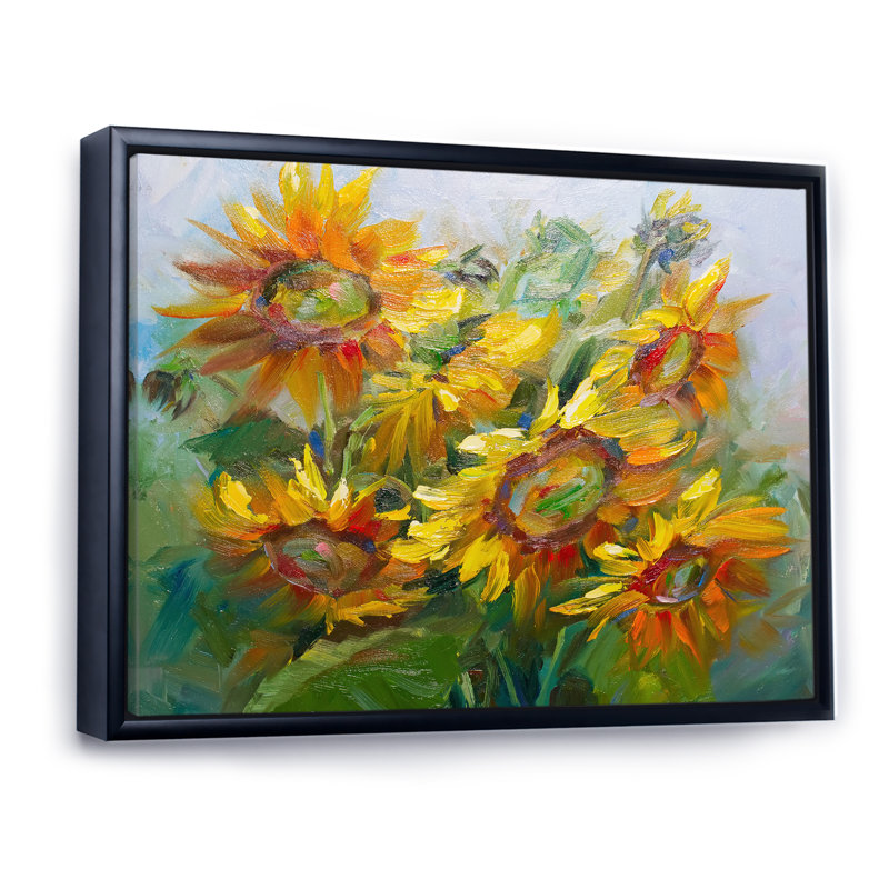 " Yellow Sunflower Painting " Painting Print, 8" H x 12" W x 1" D, Black Floater Framed