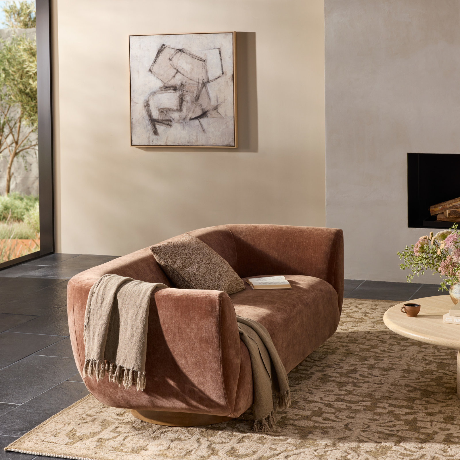 Holloman 87'' Upholstered Sofa, Amici Tobacco Polyester Blend