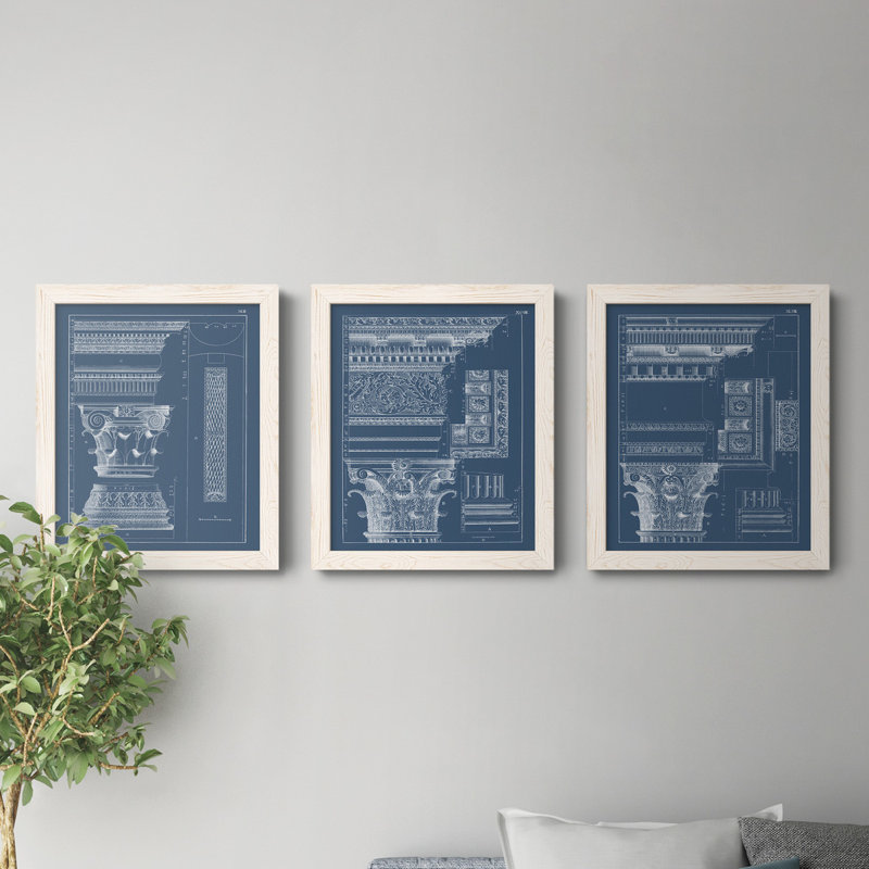 " Antique Ship Blueprint I " 2 - Pieces, White Framed, 20" H x 24" W x 1" D