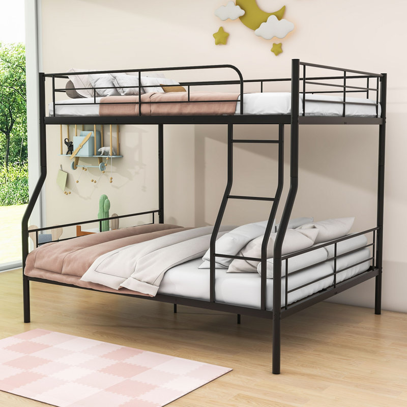Alexza Kids Full XL Over Queen Metal Bunk Bed with Ladder, Black