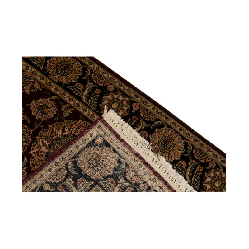 Tapis noir, rouge et crème noué à la main de haute qualité