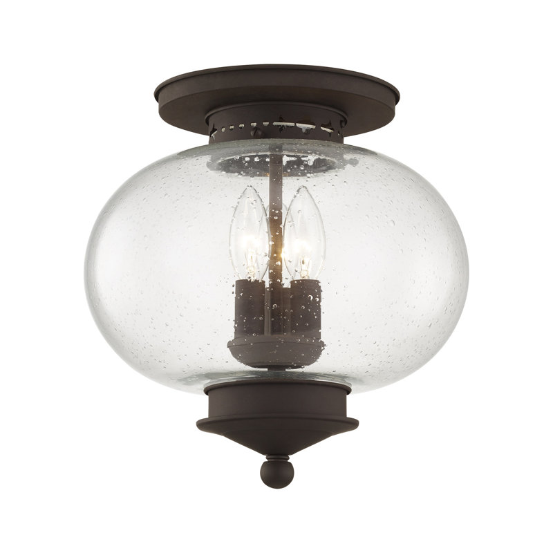 Plafonnier semi-encastré 3 lumières Shielo, Bronze, H 11,5 po x l 11 po x P 11 po