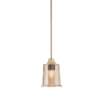 Waynesburg Hung Pendant Shown In New Age Brass Finish With 5.25" Amber Bubble Glass