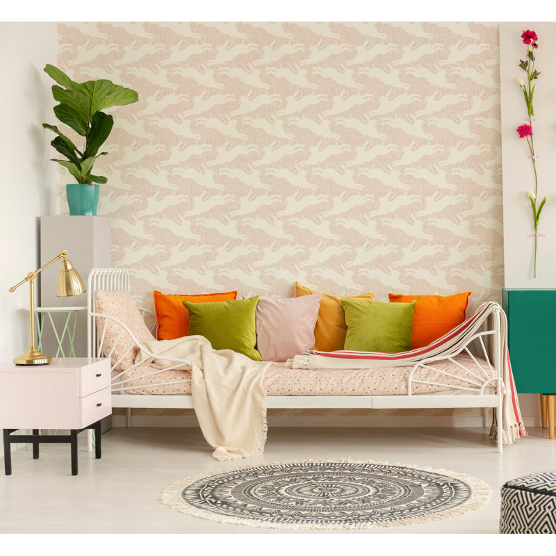 Hopping Hares - Wallpaper, Non-Pasted, Yellow; Pink